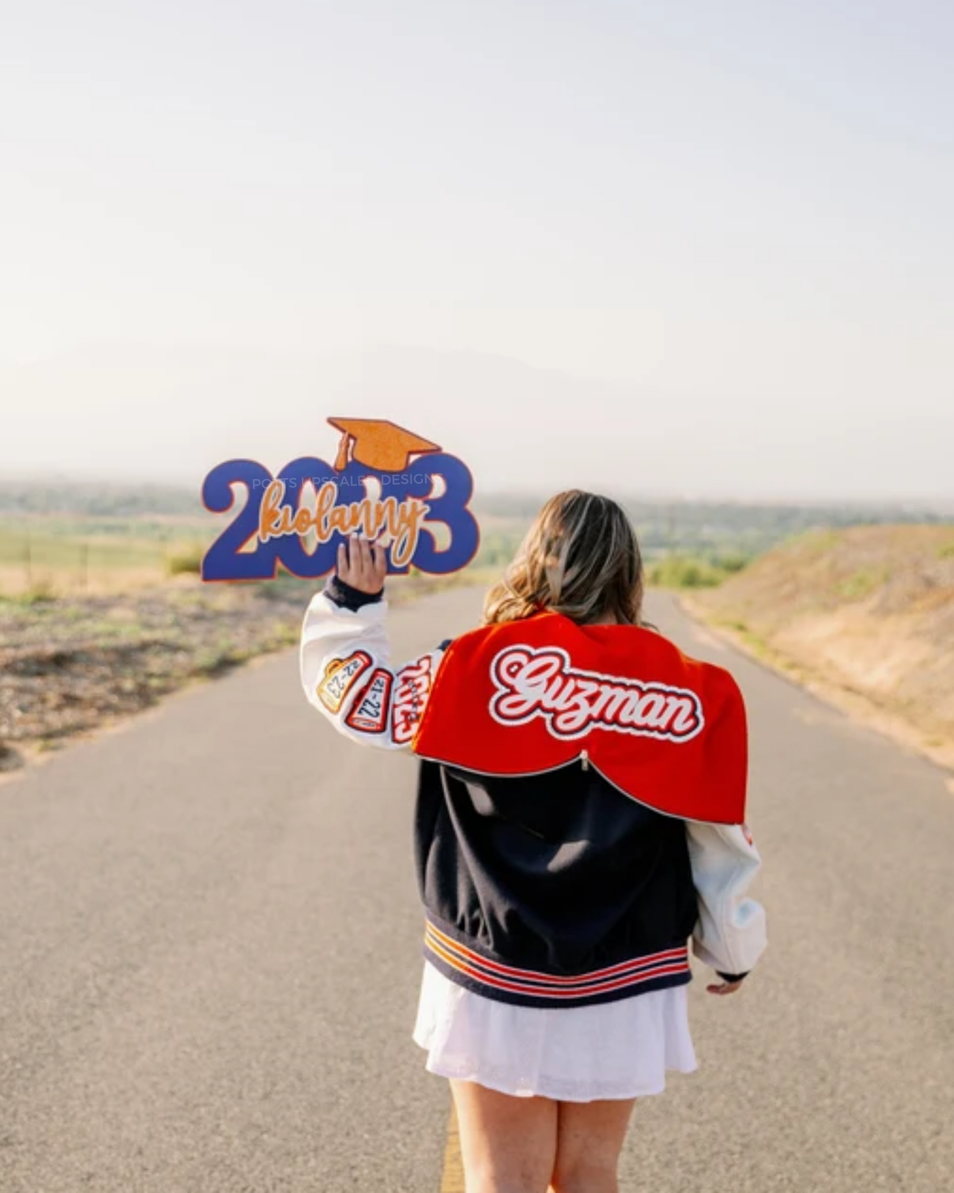 senior portraits, photography prop, personalized sign, class of 2023, purple and orange school colors, high school grad, college graduation