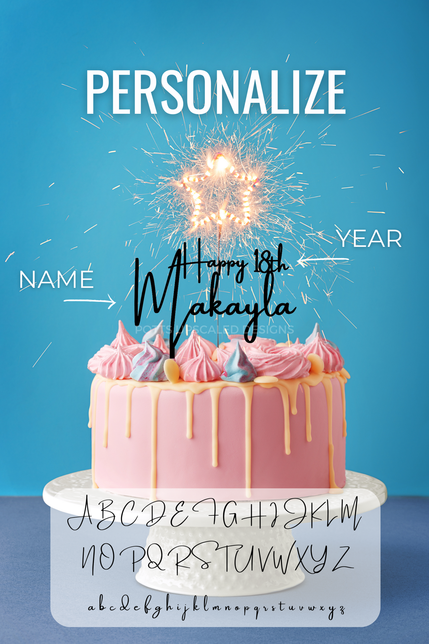 Personalized Happy Birthday Cake Topper | Custom Name & Year | Handwritten Cursive Font | Wood & Acrylic Options | Glitter, Metallic & Mirror Finishes | Bestseller