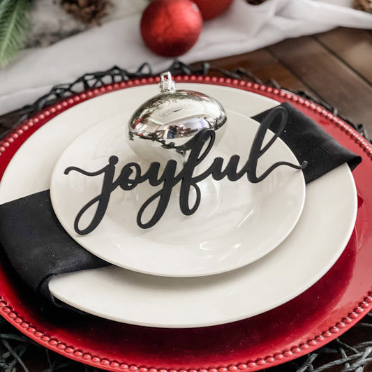 Joyful Christmas Decoration, Dinner Party Decor, Plate Ornament, Place Setting Place Card