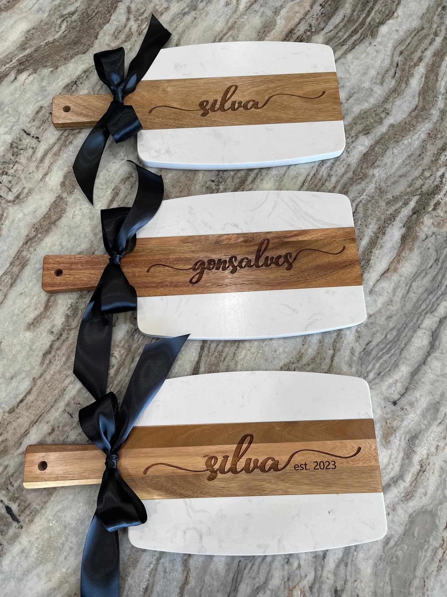 Personalized Charcuterie Serving Board - Marble and Acacia Wood