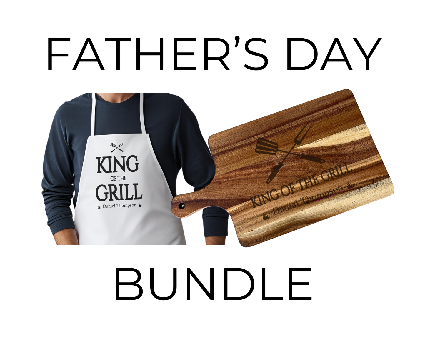 King of the Grill - Cutting Board & Apron Gift Bundle