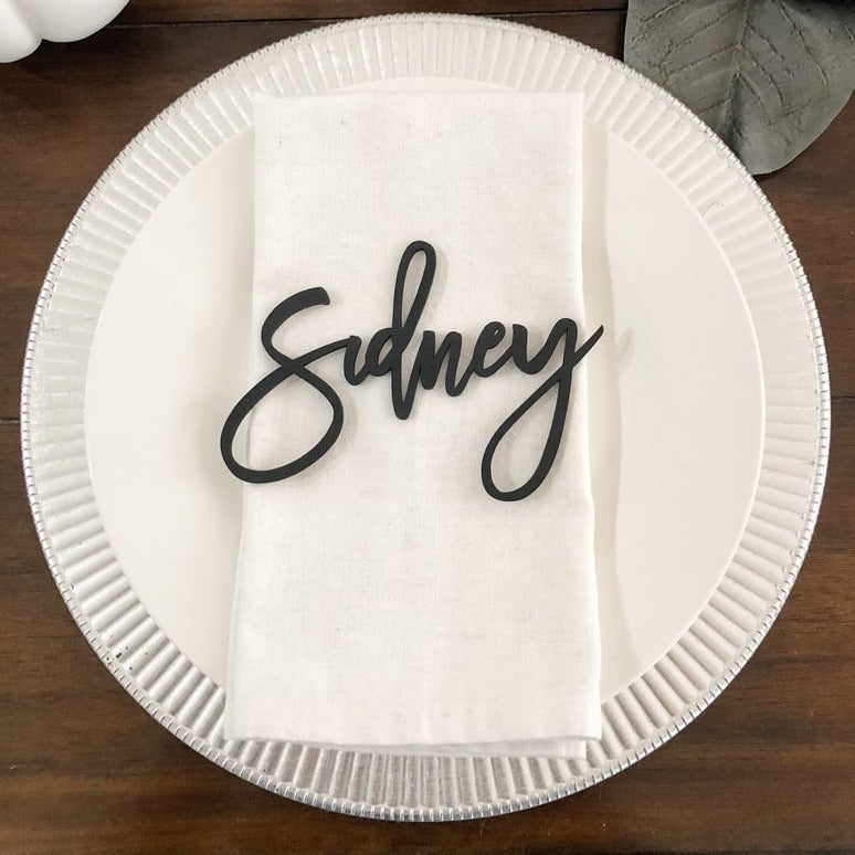 Wedding guest wood name place cards for assigned seating made by Potts Upscaled Designs LLC