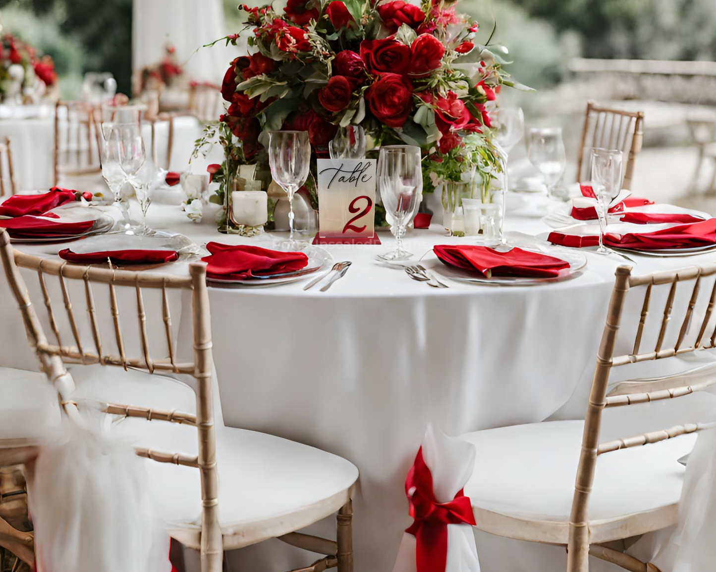 Red mirror table numbers for wedding and special events