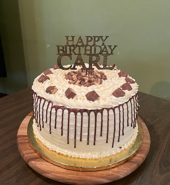 Dark Wood Personalized happy birthday cake topper for boy man birthday party decor