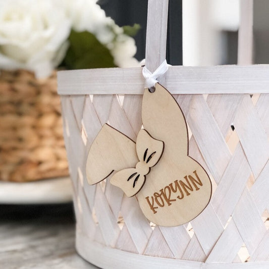 Boy or Girl Easter Bunny Name Tag - Engraved Birch Wood