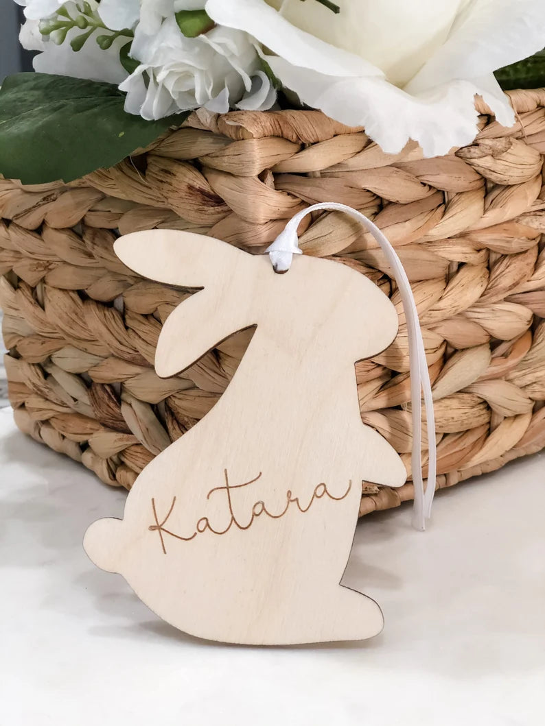 Easter Bunny Name Tag - Engraved Birch Wood
