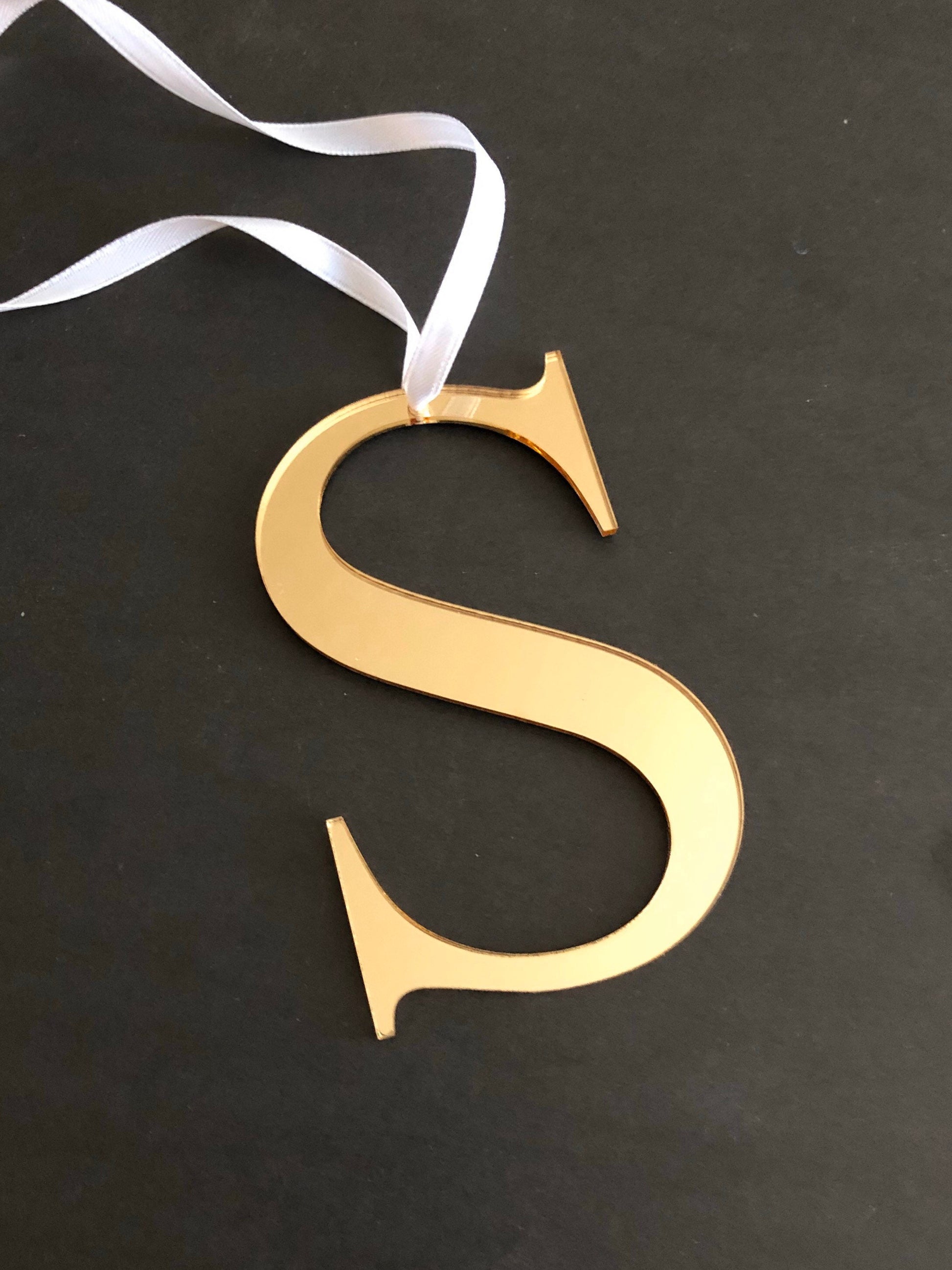 Large 6" Christmas Ornament, Letter Ornament, Gold Glitter, Last Name Initial, Holiday Decor, Silver Sparkle, Stocking Gift Tag, Wood
