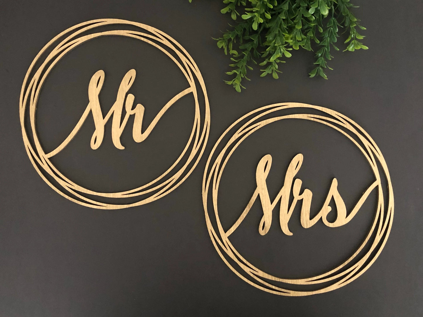 Wedding Chair Signs for the Bride and Groom Head Table - Round Swirl