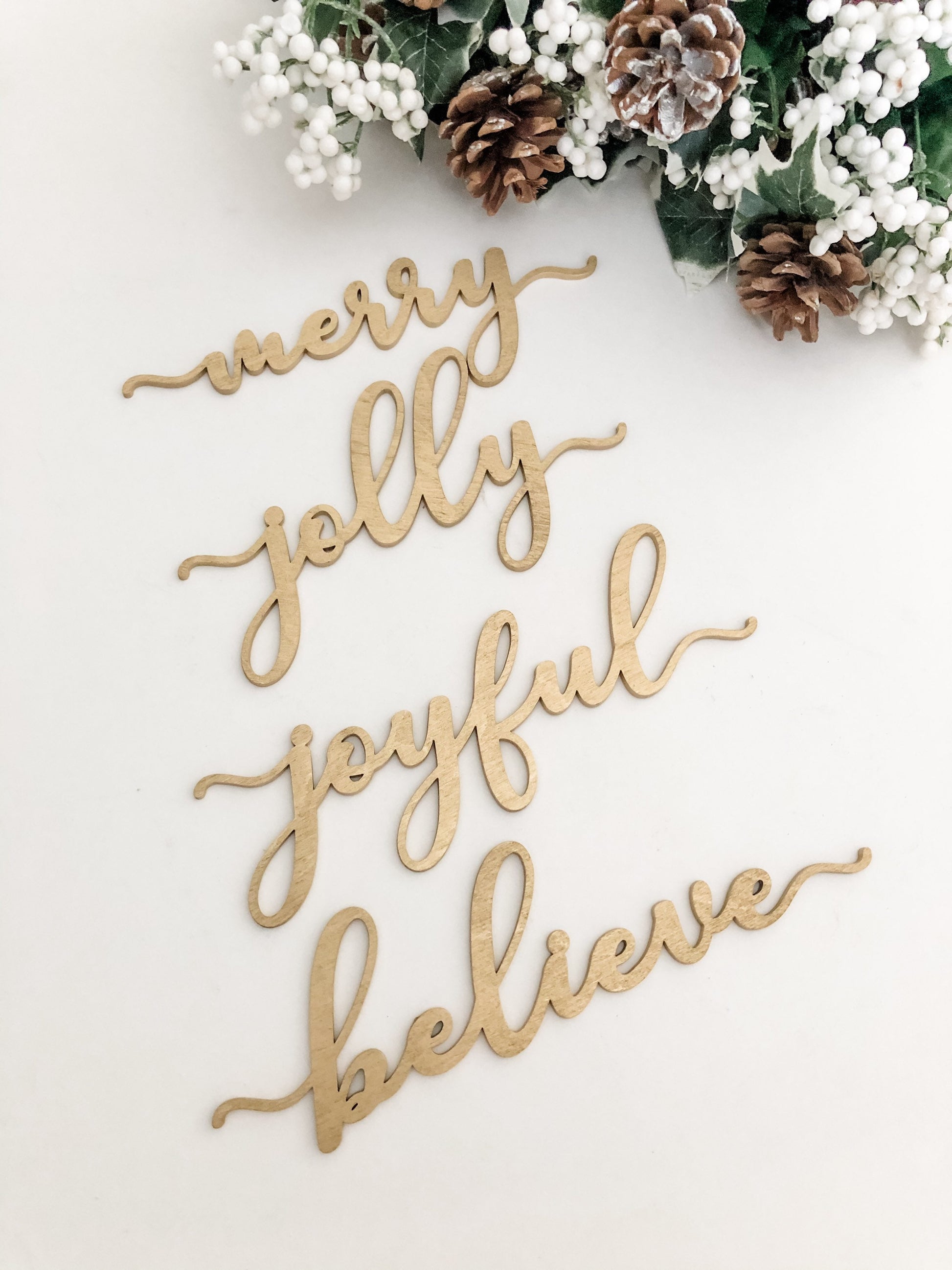 Christmas Table Decor, Believe Merry, Joyful, Jolly, Christmas Wood Sign, Farmhouse Decor, Holiday Place Cards, Place Setting Decor