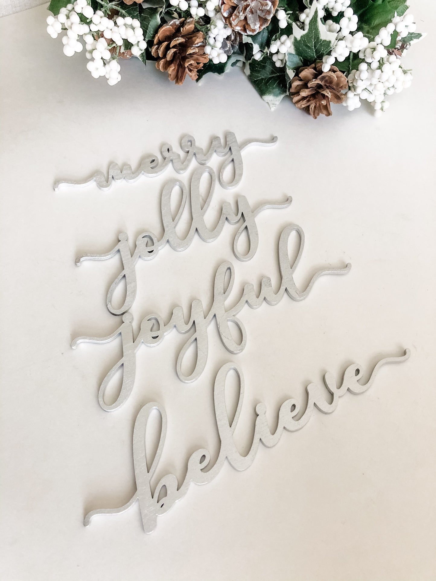 Christmas Table Decor, Believe Merry, Joyful, Jolly, Christmas Wood Sign, Farmhouse Decor, Holiday Place Cards, Place Setting Decor