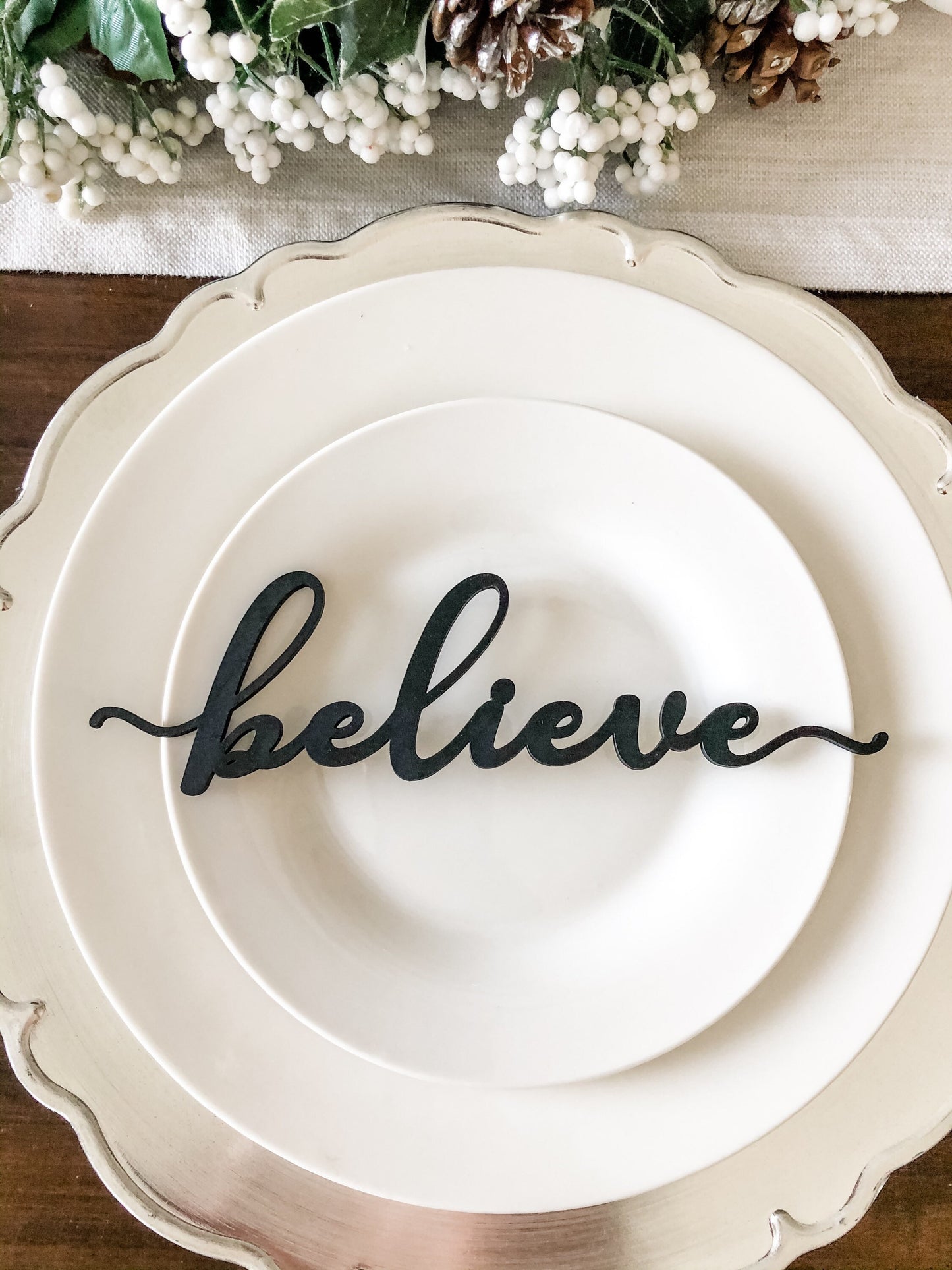 Christmas Table Decor, Believe Merry, Joyful, Jolly, Christmas Wood Sign, Farmhouse Decor, Holiday Place Cards, Place Setting Decor