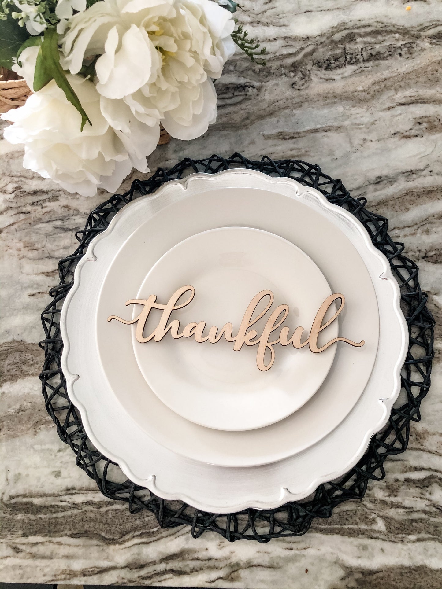 Thanksgiving Place Cards, Fall Table Decor, Thankful Word Plates, Holiday Place Setting, Gold Thankful Sign, Blessed Grateful Gather