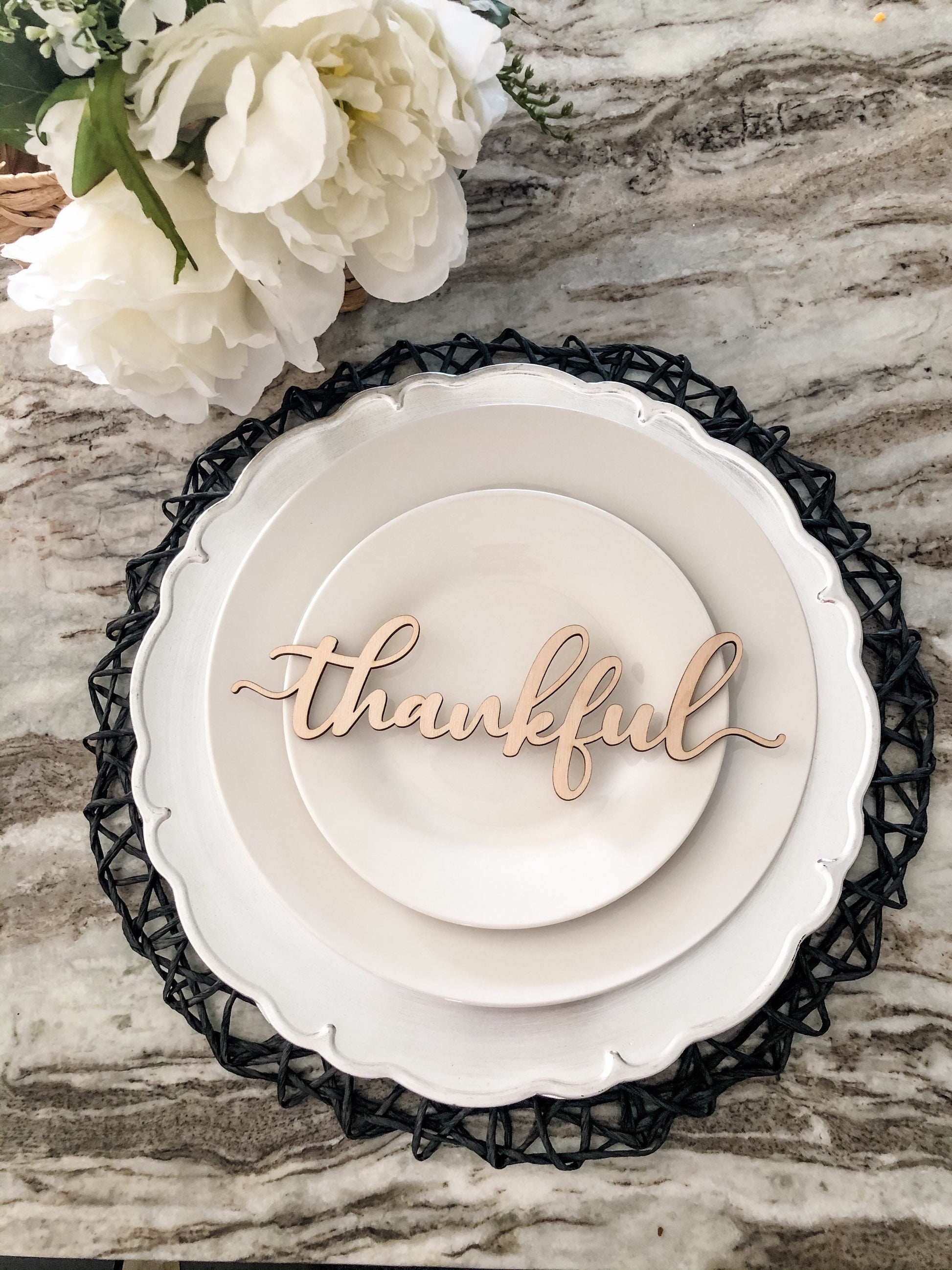 Thanksgiving Place Cards, Fall Table Decor, Thankful Word Plates, Holiday Place Setting, Gold Thankful Sign, Blessed Grateful Gather