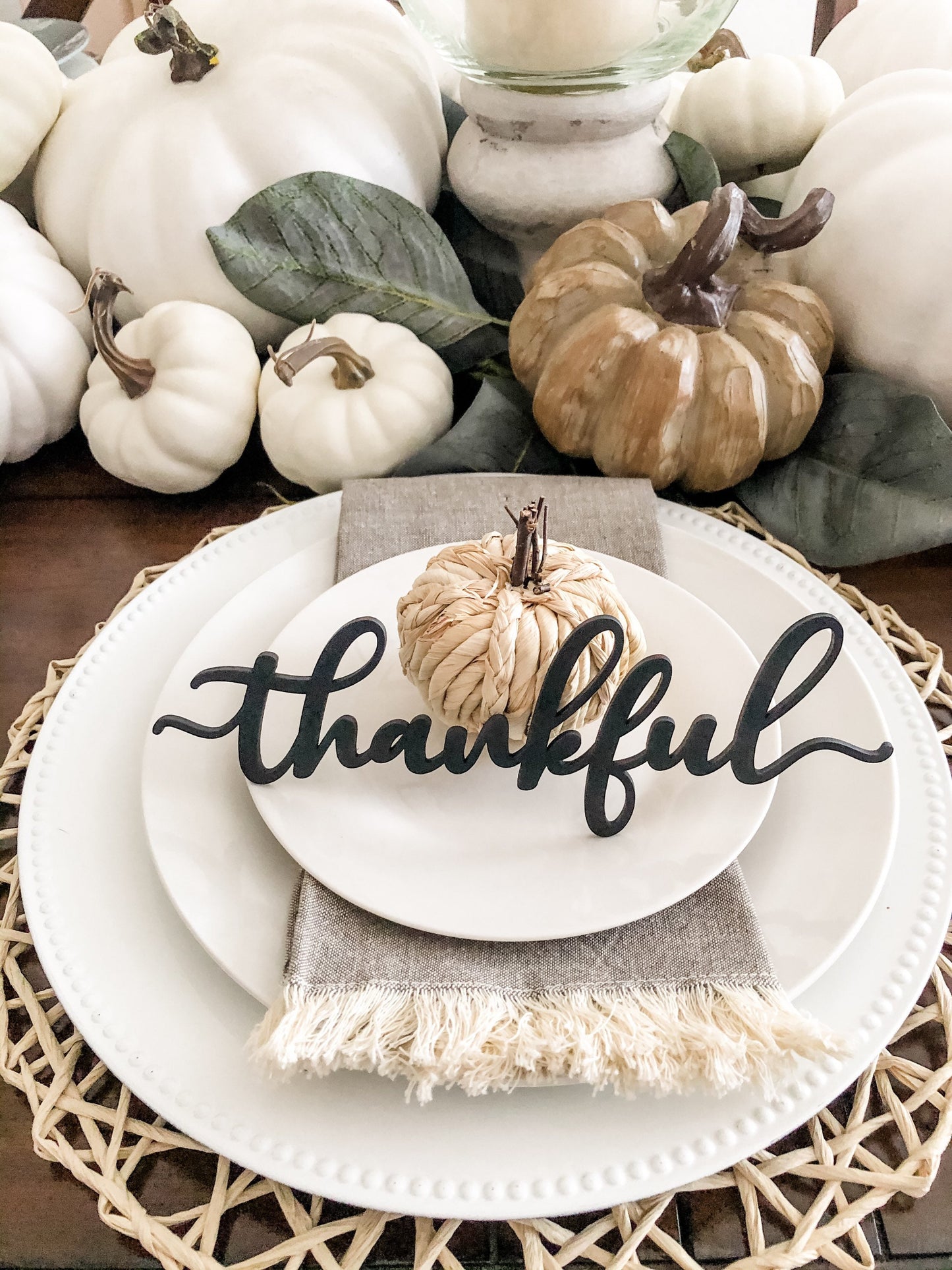 Thanksgiving Place Cards, Fall Table Decor, Thankful Word Plates, Holiday Place Setting, Gold Thankful Sign, Blessed Grateful Gather