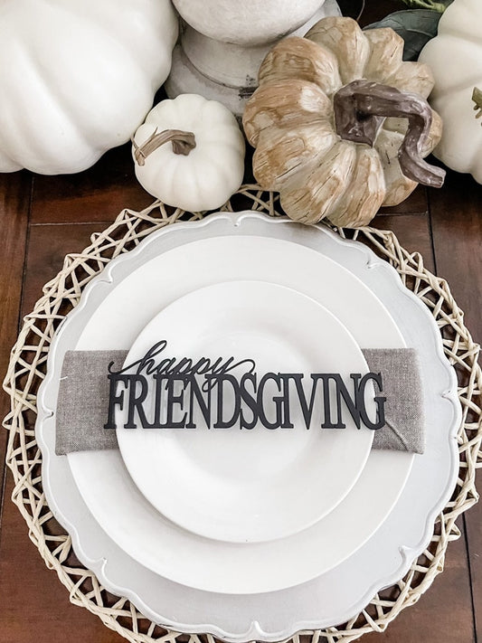Happy Friendsgiving Place Card, Thanksgiving Table Decor, Fall Holiday Decoration, Plate Ornament, Laser Cut Wood Sign, Happy Thanksgiving