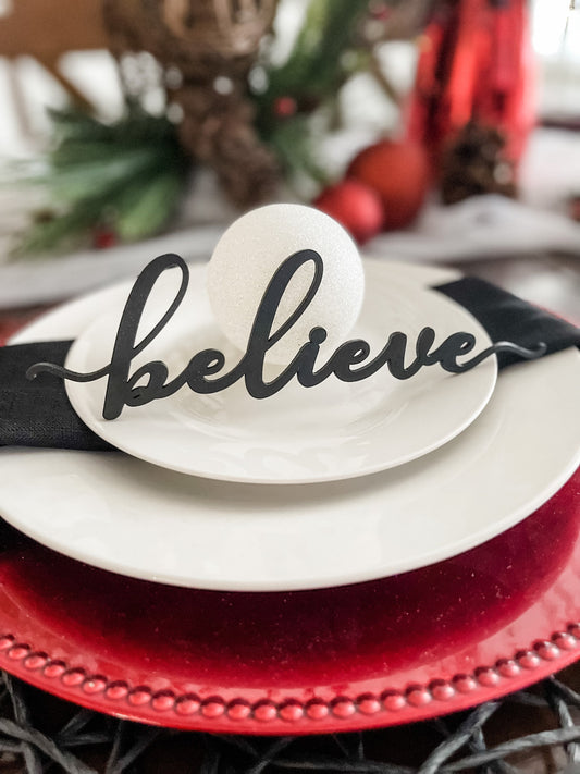 Christmas Table Decor, Believe Merry, Joyful, Jolly, Christmas Wood Sign, Farmhouse Decor, Holiday Place Cards, Place Setting Decor
