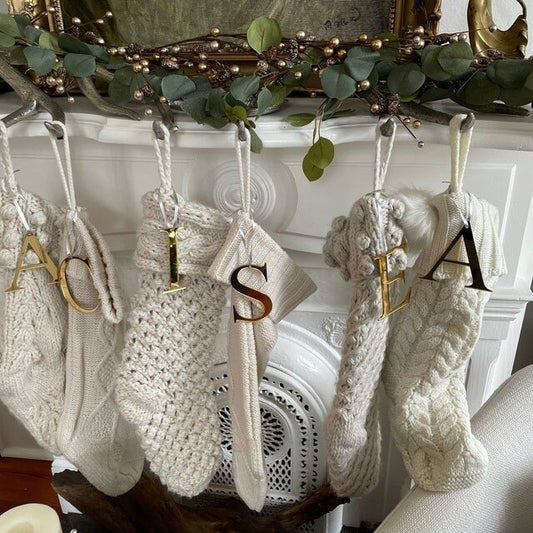 Initial Letter Christmas Stocking Ornament: Choose Serif or Cursive, Wood or Mirror Glitter Acrylic