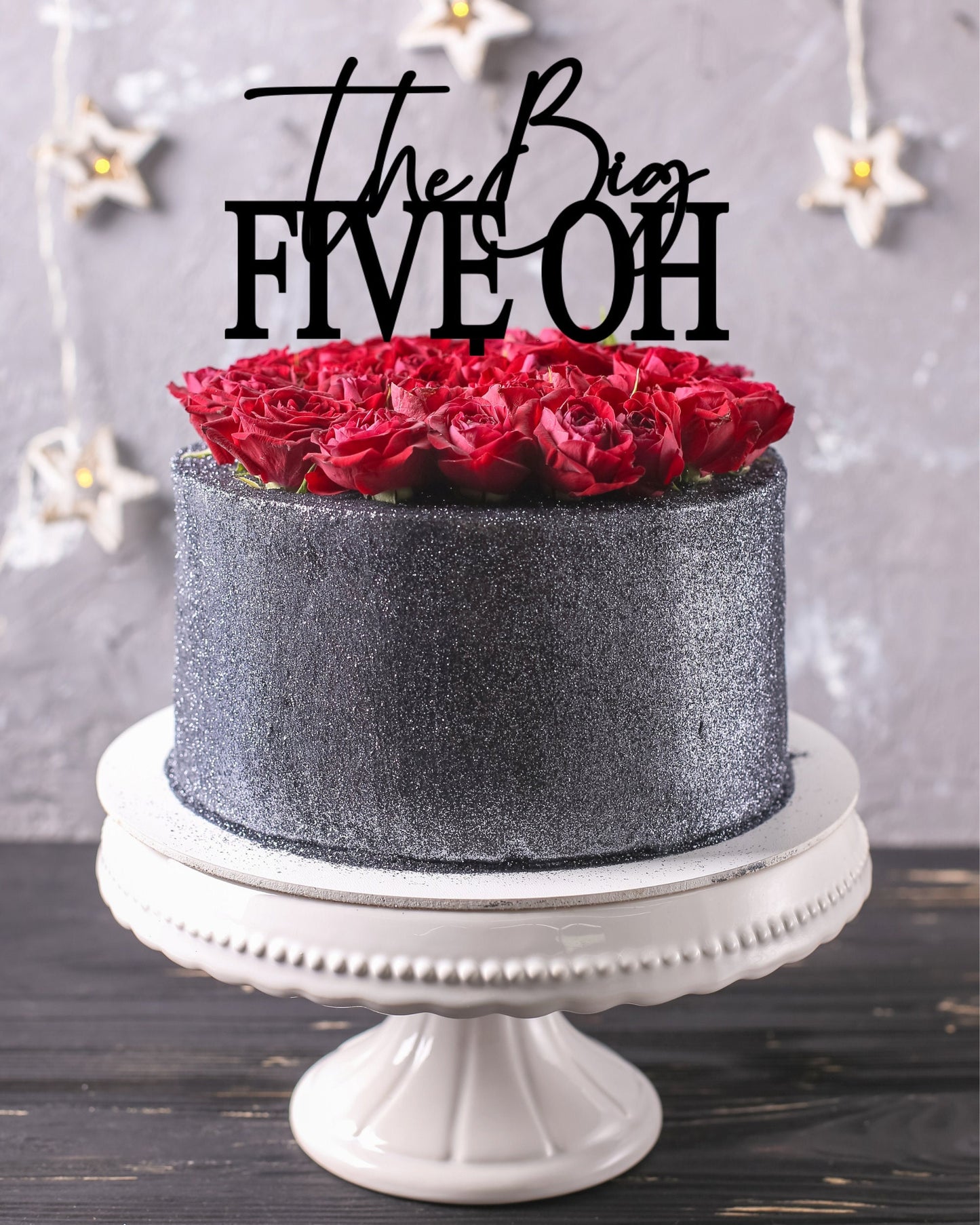 50th Birthday Cake Topper: The Big Five Oh. Choose Year - 40th, 50th, 60th, 70th, 80th, or 90th. Wood or Mirror Glitter Acrylic