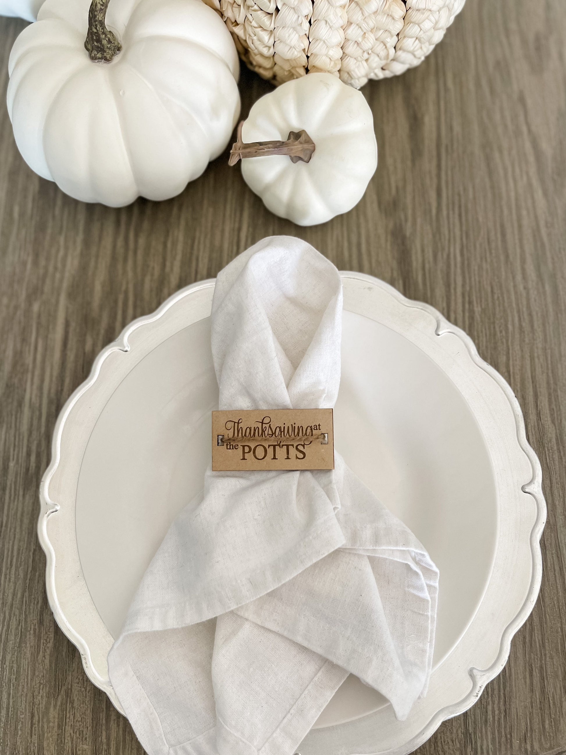 Thanksgiving Napkin Tags, Engraved with your Personalized Name, Fall Table Decor for Dinner Party and Entertaining