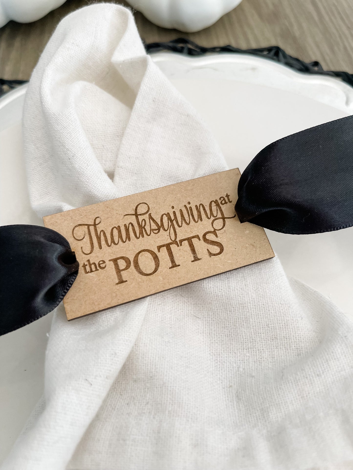 Thanksgiving Napkin Tags, Engraved with your Personalized Name, Fall Table Decor for Dinner Party and Entertaining