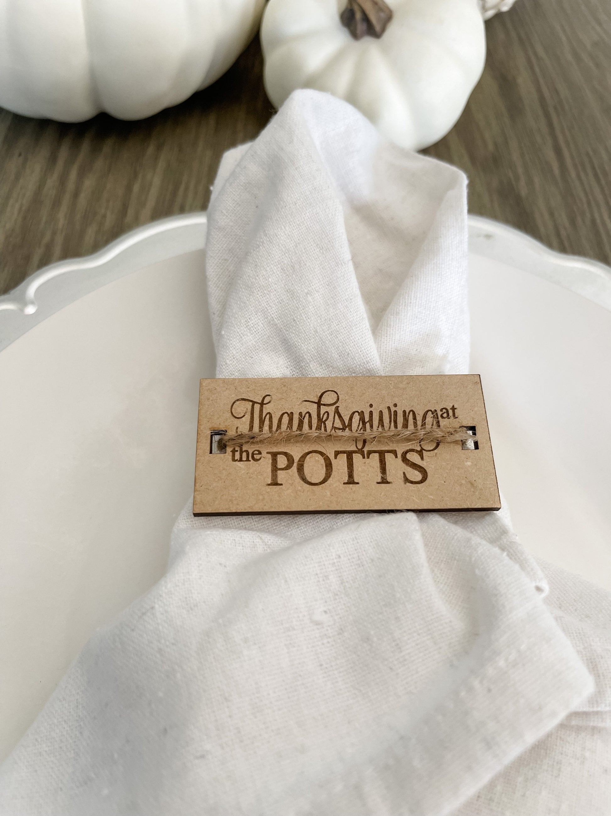 Thanksgiving Napkin Tags, Engraved with your Personalized Name, Fall Table Decor for Dinner Party and Entertaining