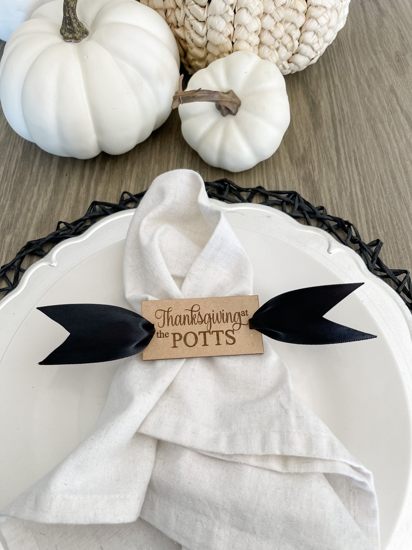 Thanksgiving Napkin Tags, Engraved with your Personalized Name, Fall Table Decor for Dinner Party and Entertaining