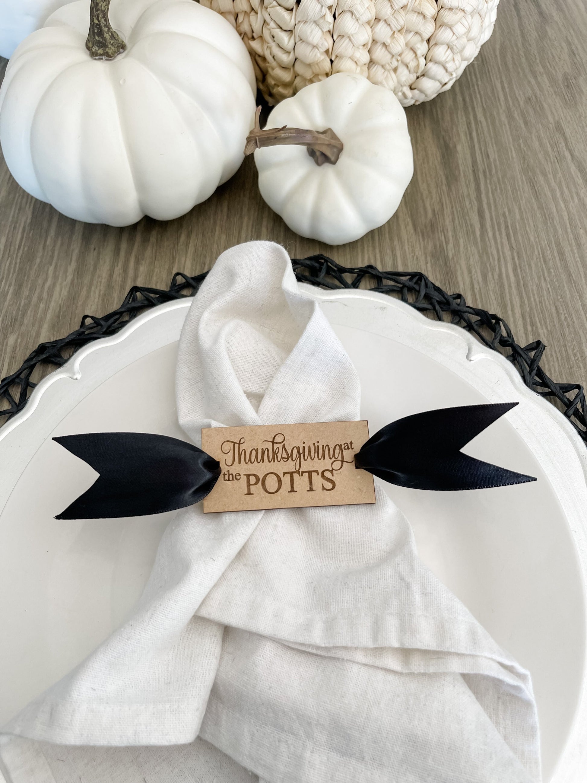 Thanksgiving Napkin Tags, Engraved with your Personalized Name, Fall Table Decor for Dinner Party and Entertaining