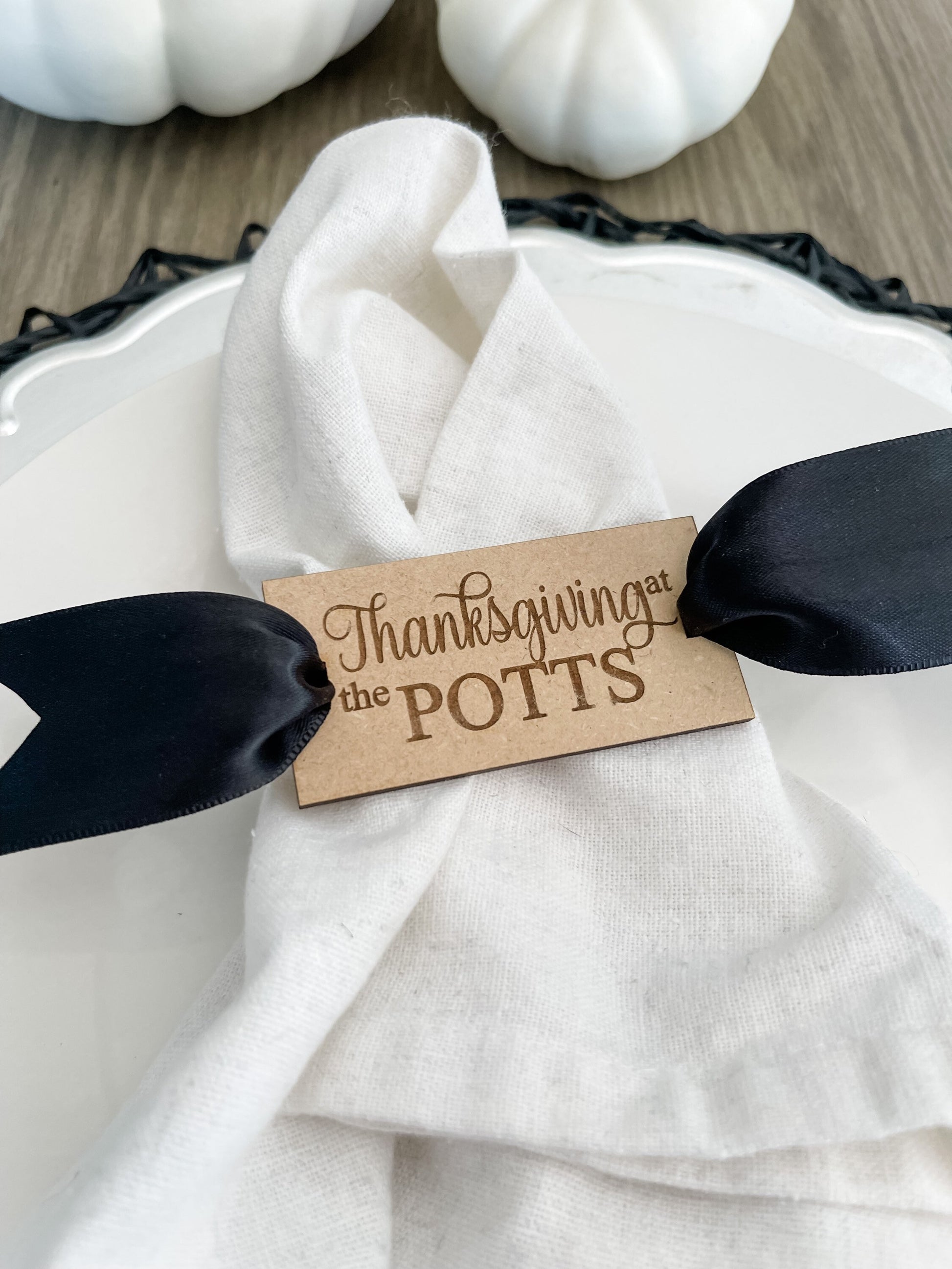 Thanksgiving Napkin Tags, Engraved with your Personalized Name, Fall Table Decor for Dinner Party and Entertaining