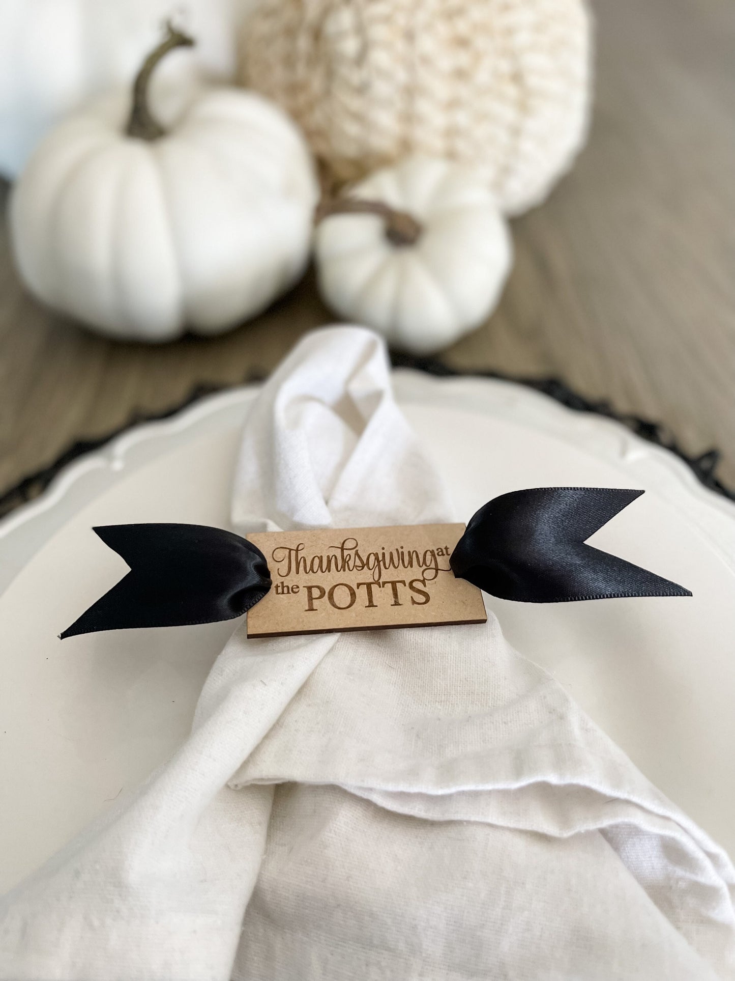 Thanksgiving Napkin Tags, Engraved with your Personalized Name, Fall Table Decor for Dinner Party and Entertaining