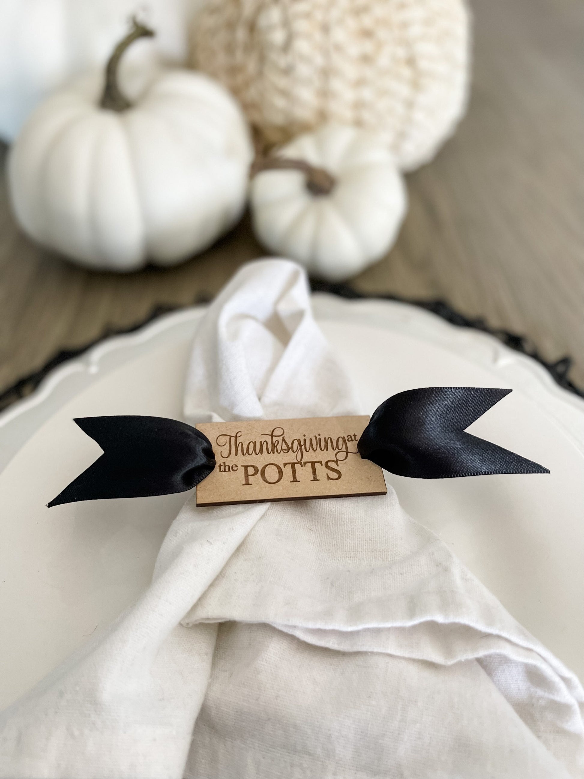 Thanksgiving Napkin Tags, Engraved with your Personalized Name, Fall Table Decor for Dinner Party and Entertaining