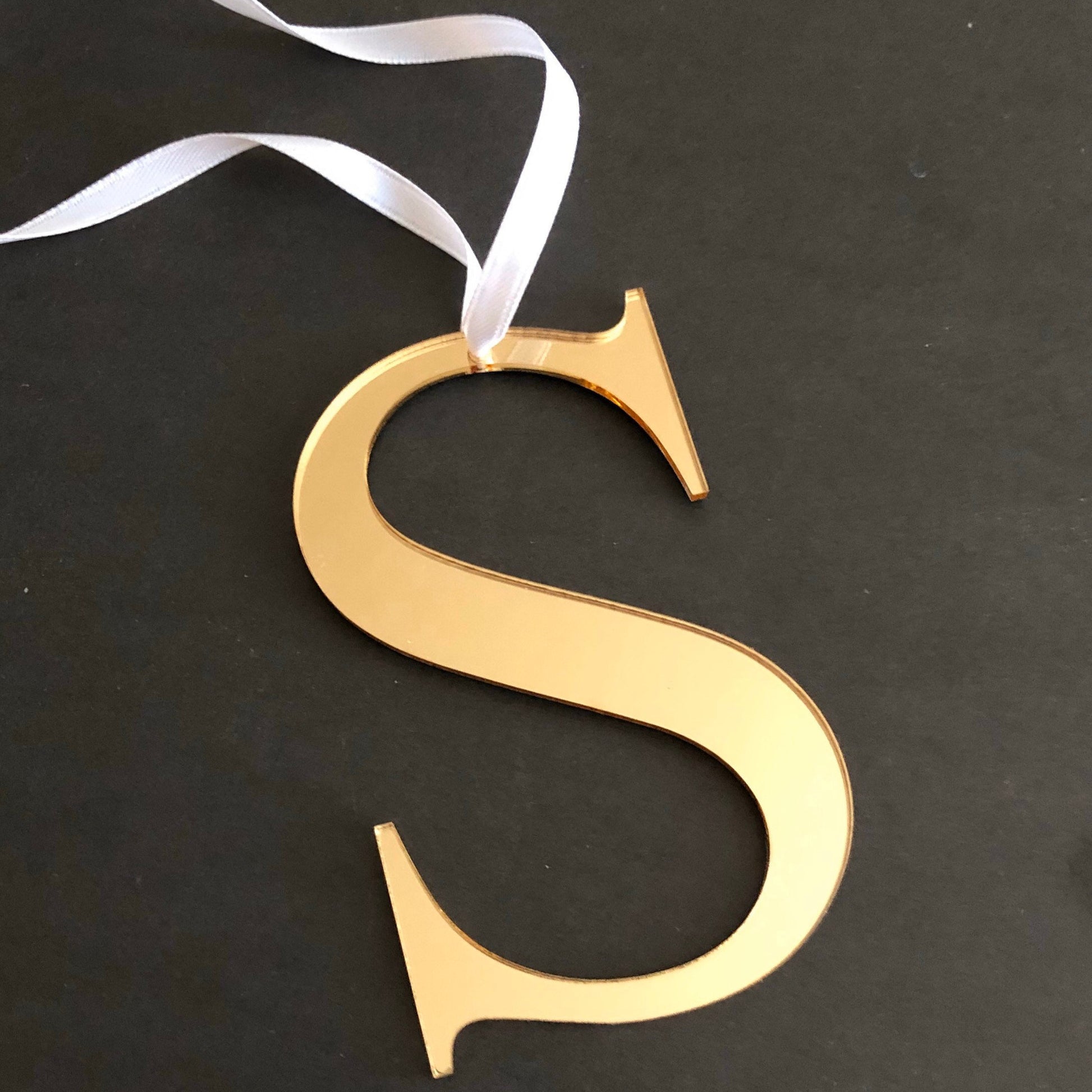 Initial Letter Christmas Stocking Ornament: Choose Serif or Cursive, Wood or Mirror Glitter Acrylic