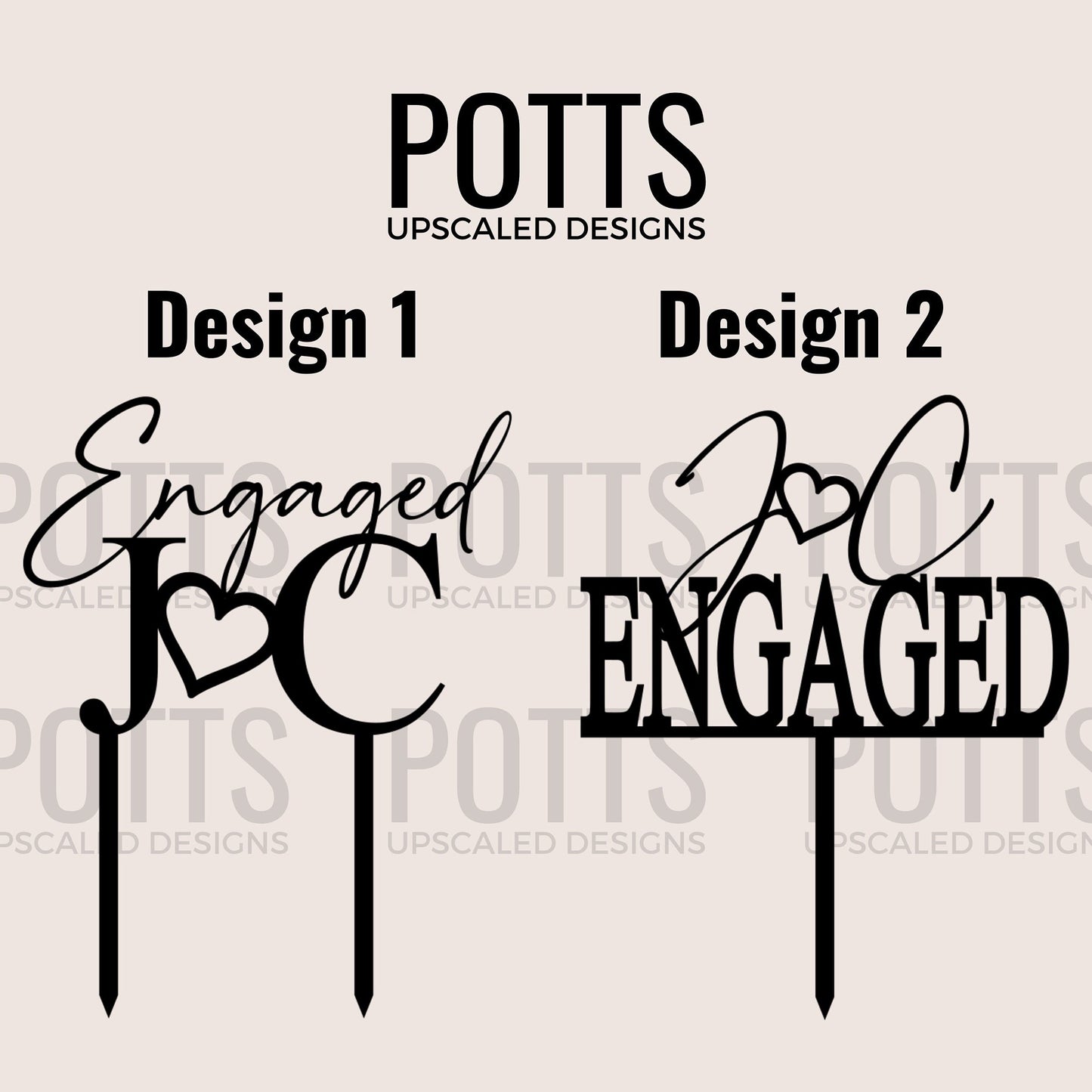 Personalized Engaged Cake Topper, Couple Initials with Heart, Gold Mirror Acrylic, Custom Engagement Party Decor, We're Engaged
