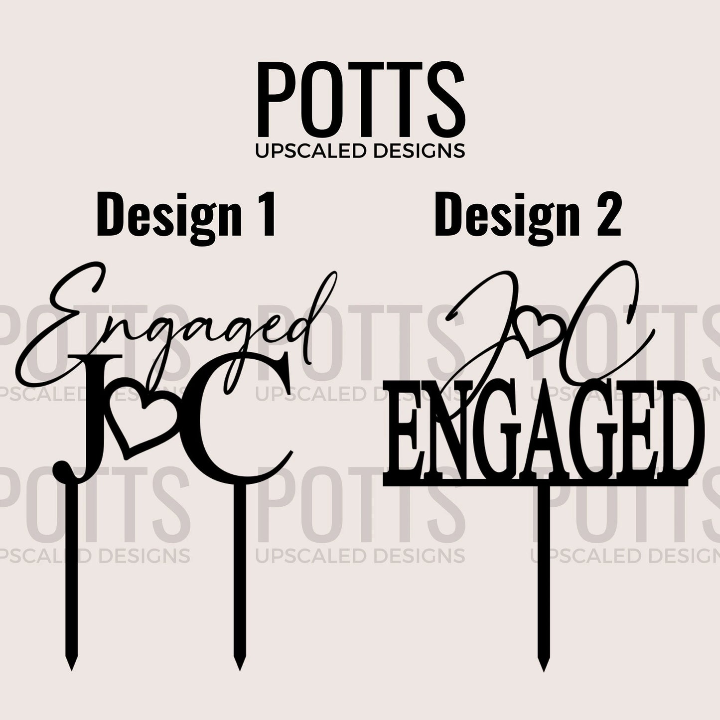 Engaged Cake Topper Personalized with Couple's Initials and a Heart