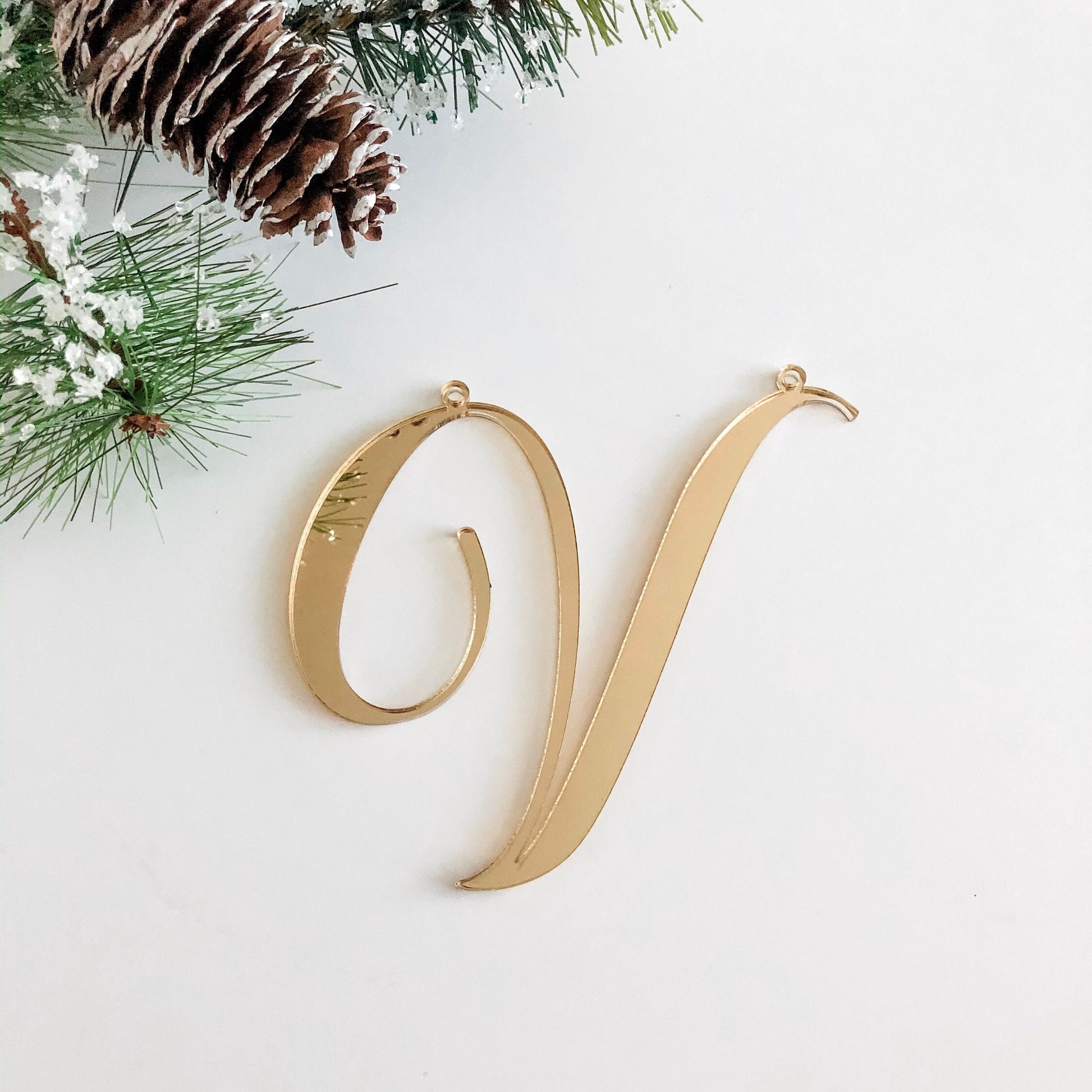 Initial Letter Christmas Stocking Ornament: Choose Serif or Cursive, Wood or Mirror Glitter Acrylic