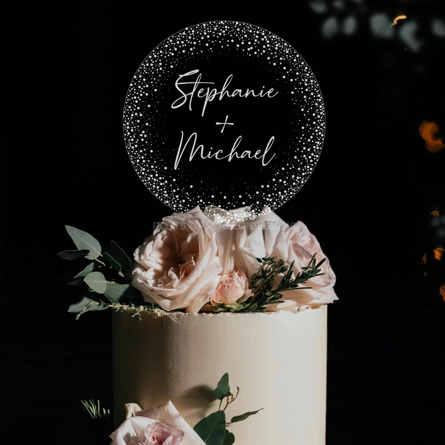 Personalized Round Cake Topper, Wedding Anniversary or Birthday, Engraved Clear Acrylic