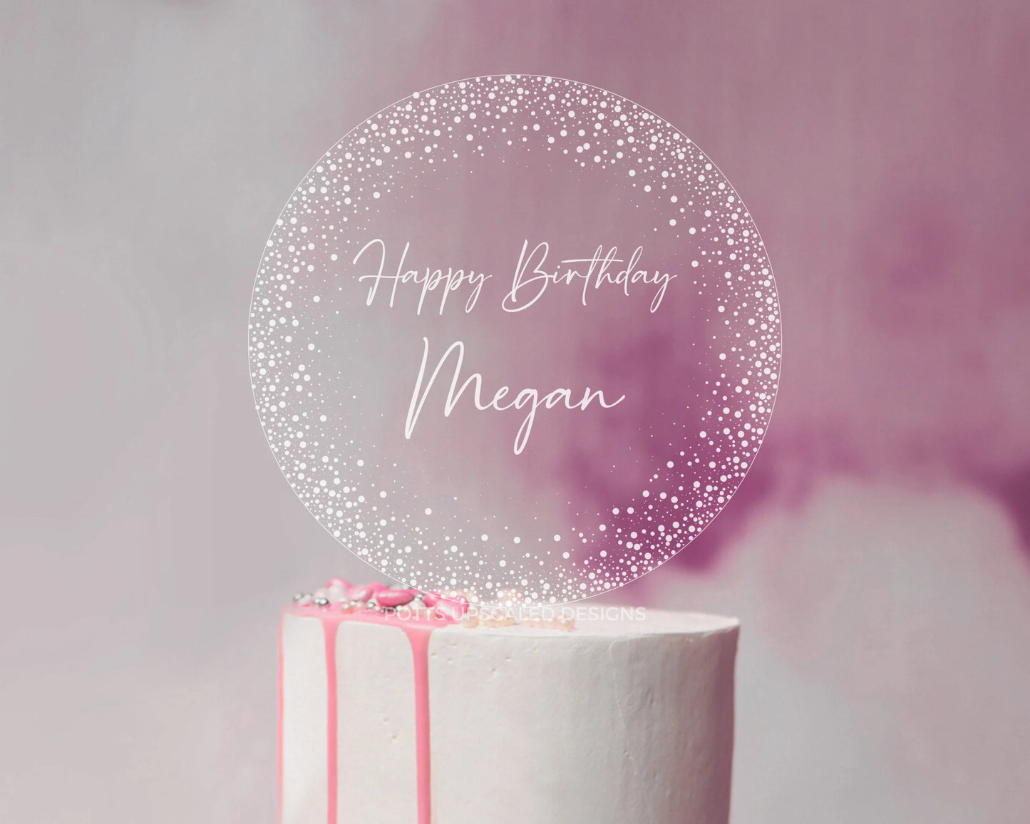 Personalized Round Cake Topper, Wedding Anniversary or Birthday, Engraved Clear Acrylic