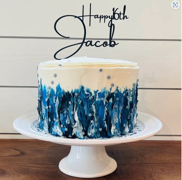 Happy 18th Birthday Cake Topper: Personalize Name and Year, Wood or Acrylic
