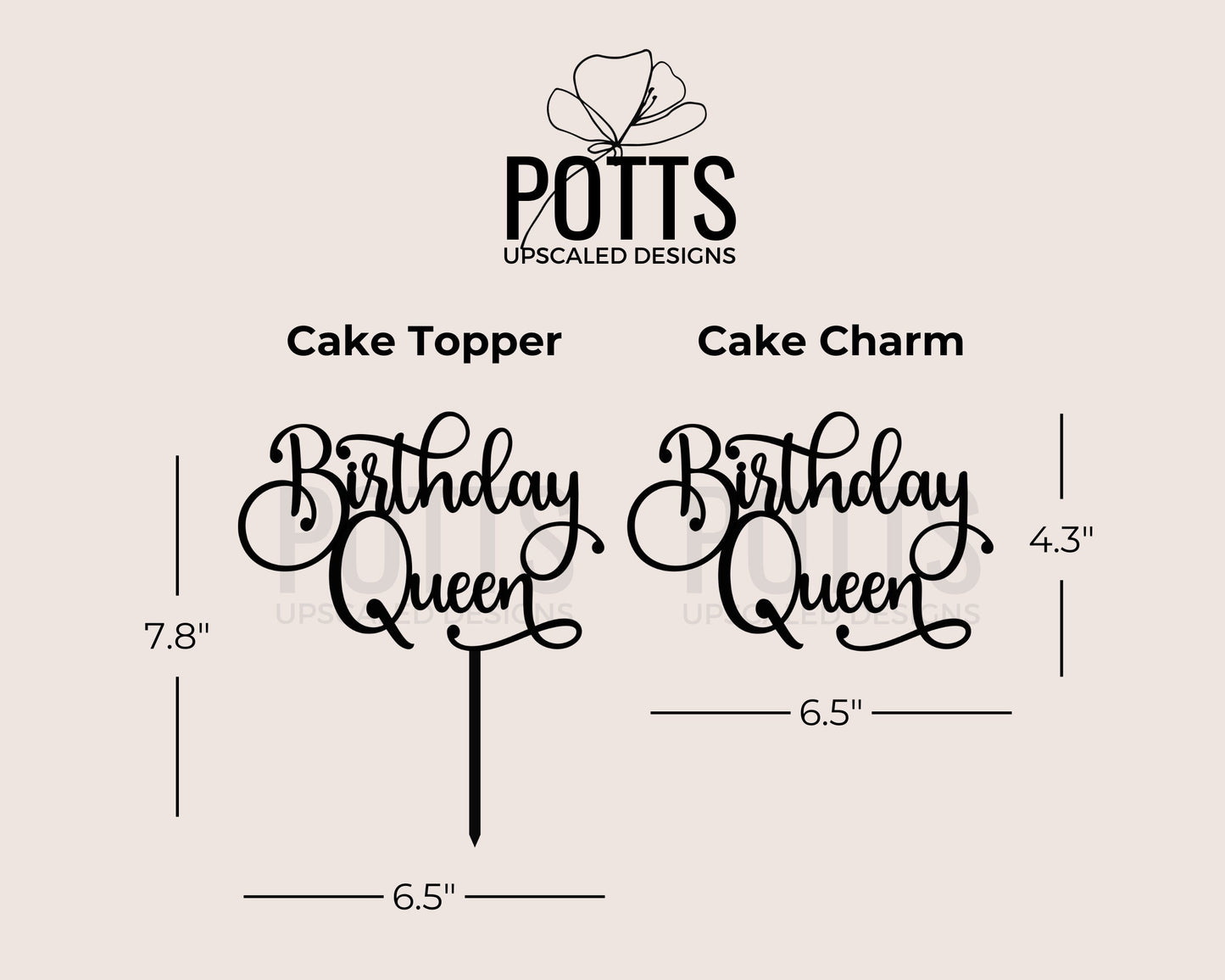 Birthday Queen Cake Charm, Birthday Cake Topper, Gold Mirror Cake Top, Happy Birthday Cake for Her,