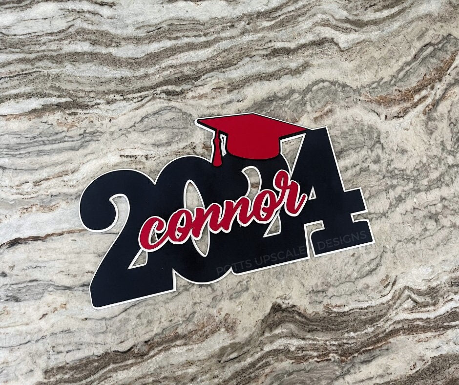 Personalized Class of 2024 Graduation Sign in black, white and red school colors for grad party senior pictures and grad gift