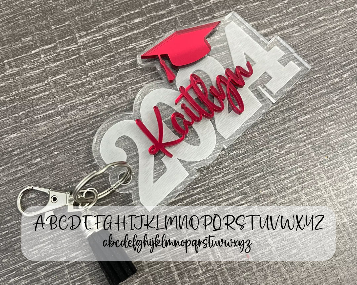 Graduation Keychain Gift, Class of 2026, Personalized Name, Silver Key Ring, Lobster Claw and Tassel Charm, Key Ring Bag Tag, 3D Layered Tag