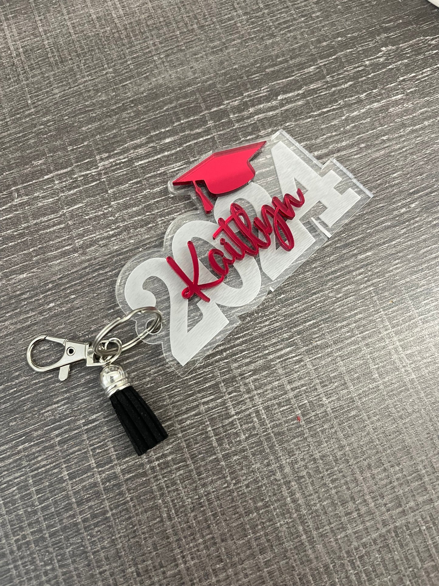 Graduation Keychain Gift, Class of 2026, Personalized Name, Silver Key Ring, Lobster Claw and Tassel Charm, Key Ring Bag Tag, 3D Layered Tag