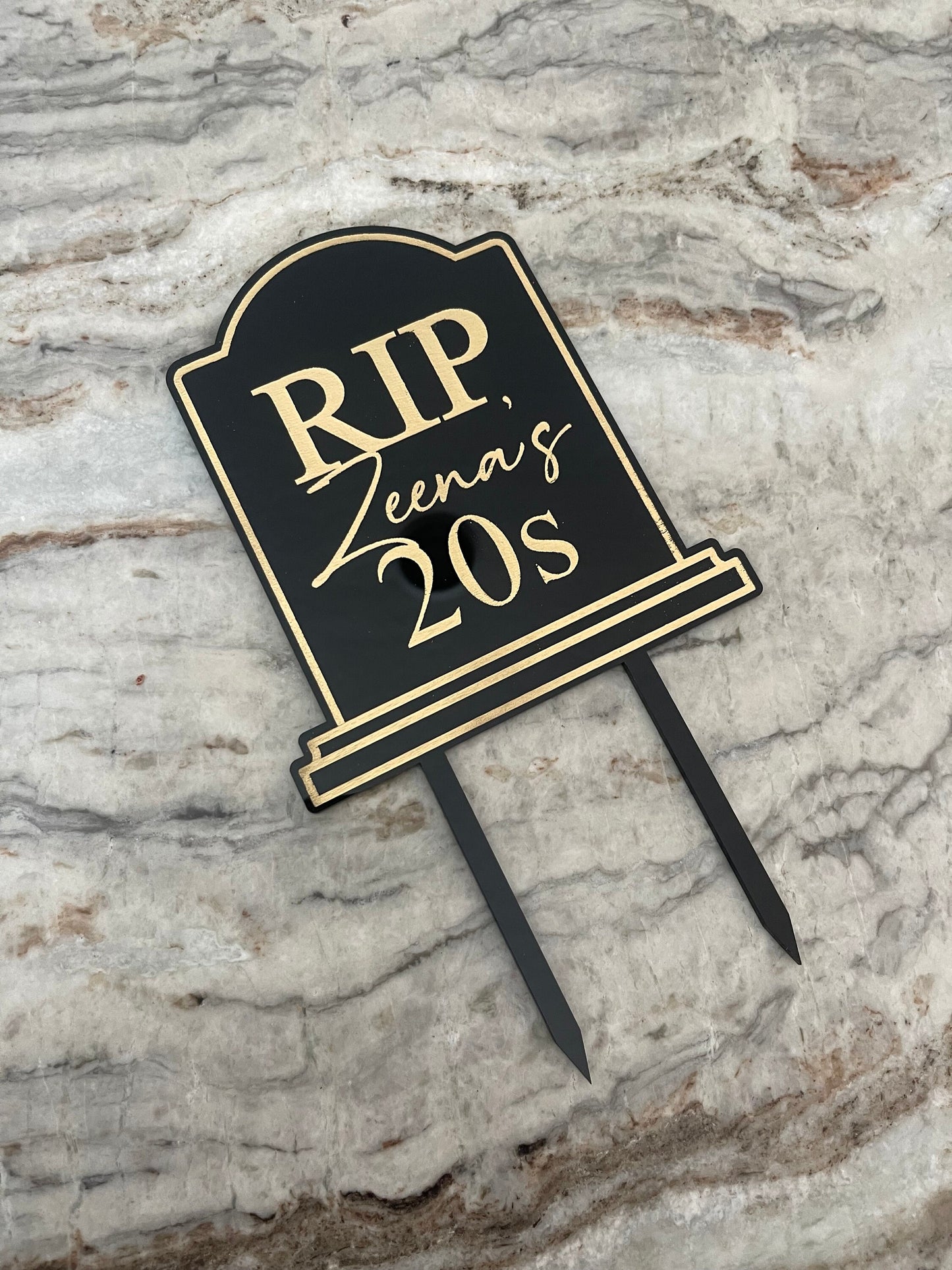 RIP 20s Tombstone Birthday Cake Topper, Funny Birthday Decoration, 30s, 40s, 50s