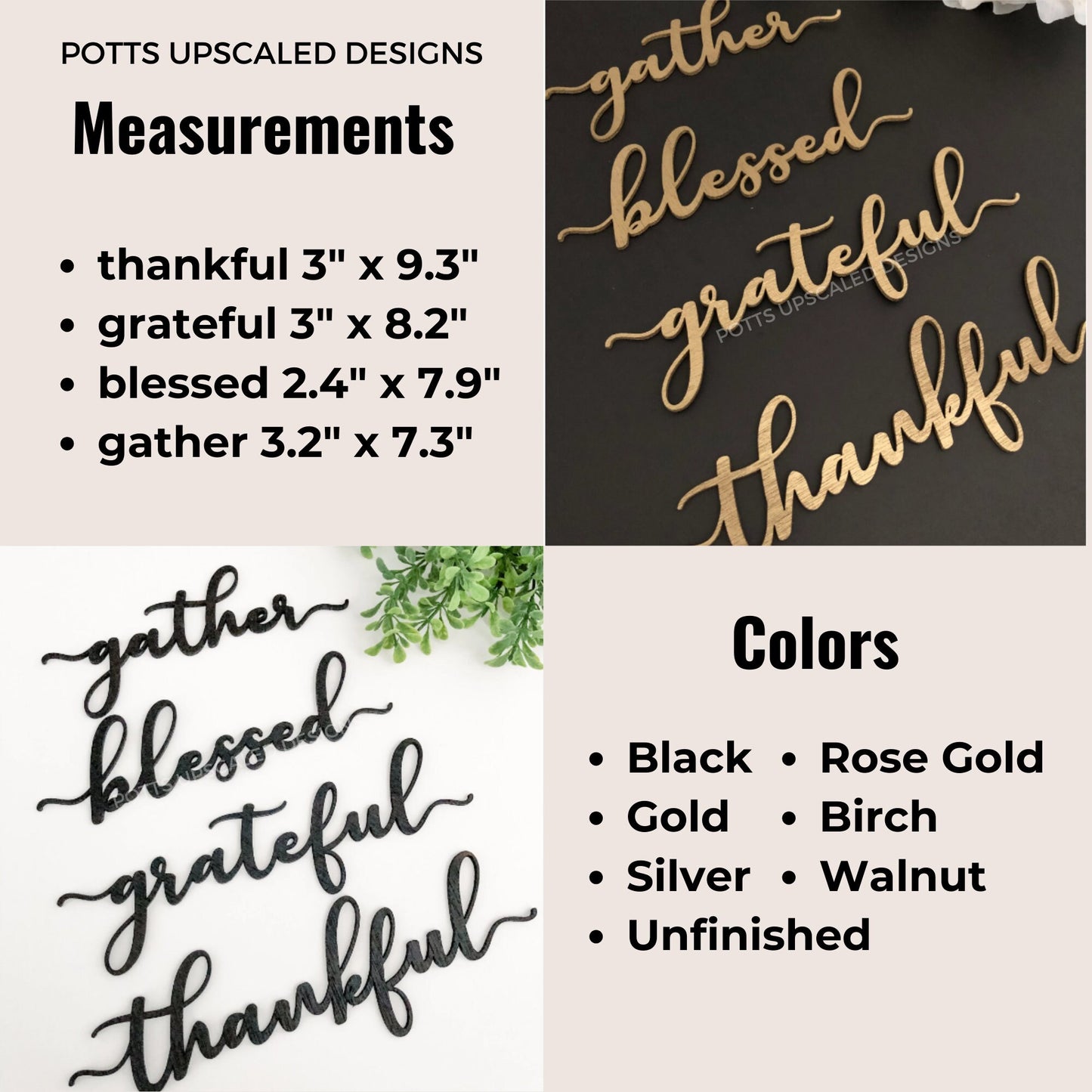 Thankful Place Card for Thanksgiving Table Decor, Set of 4 - Thankful, Blessed, Grateful and Gather