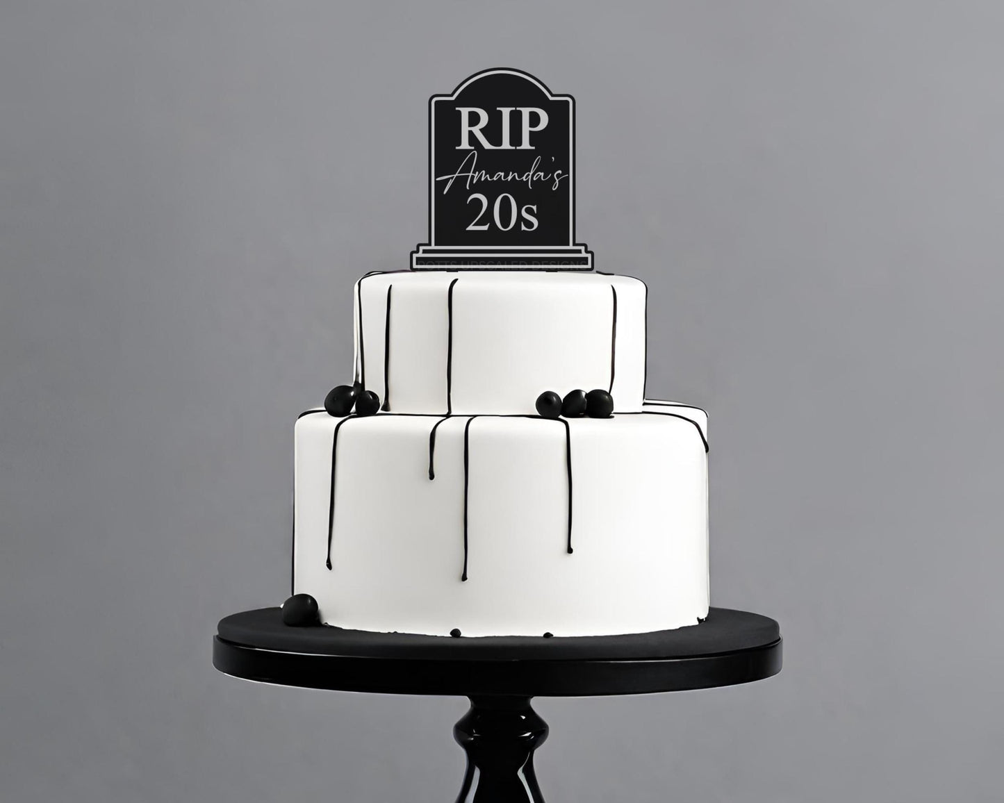 RIP 20s Tombstone Birthday Cake Topper, Funny Birthday Decoration, 30s, 40s, 50s
