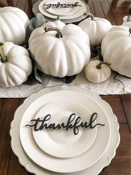 Thankful Place Card for Thanksgiving Table Decor, Set of 4 - Thankful, Blessed, Grateful and Gather
