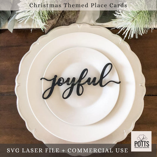 Christmas Themed Word Place Cards SVG – Laser Cut File | Digital Download Only, Believe, Joyful, Jolly and Merry