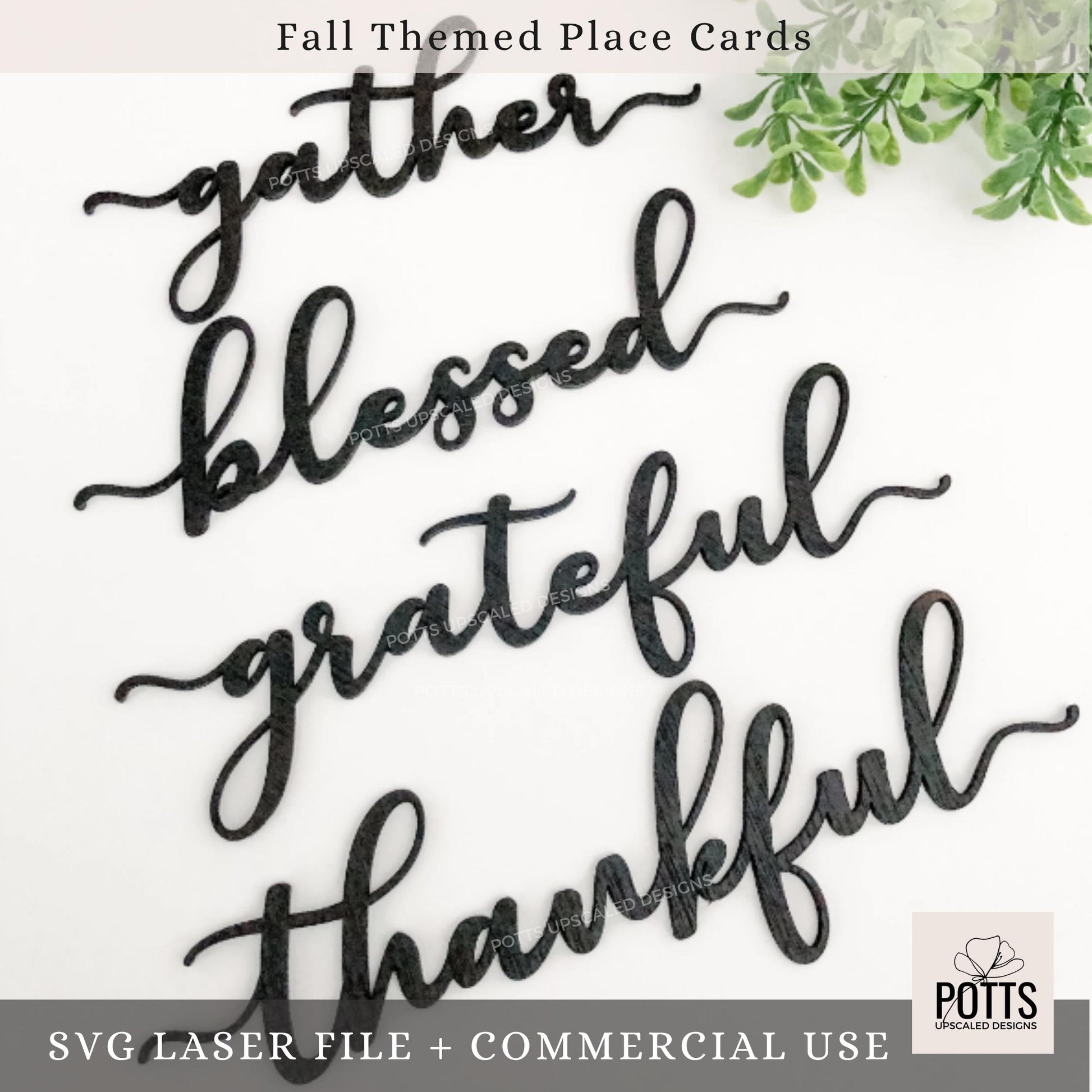 Fall Themed Word Place Cards SVG ā Laser Cut File | Digital Download Only, Thankful, Grateful, Blessed and Gather