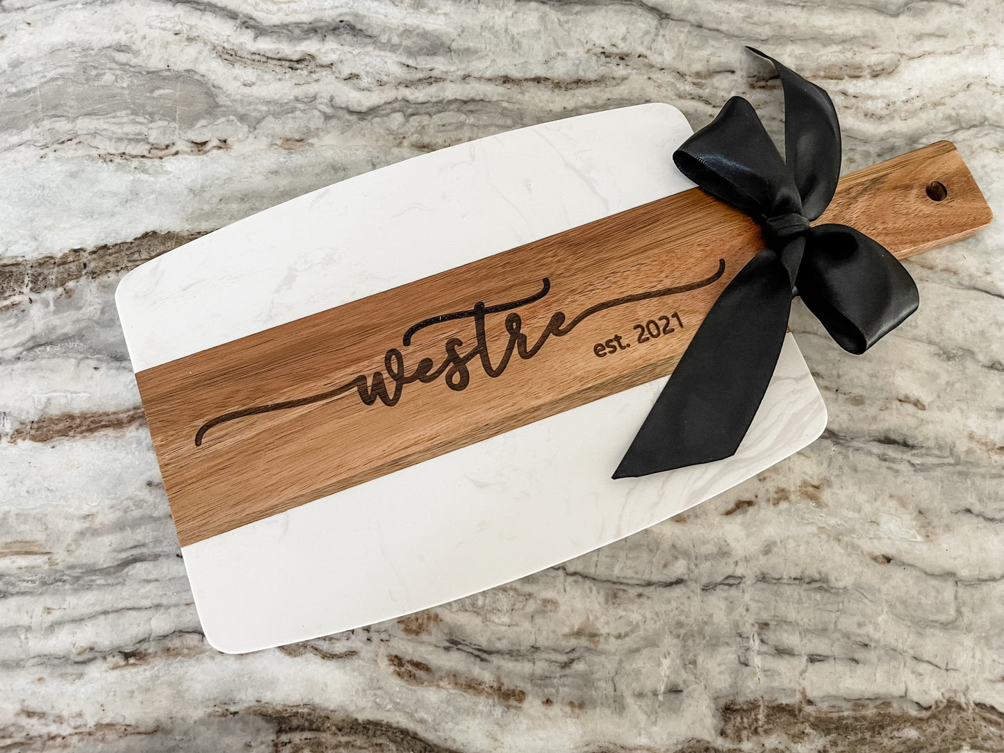 Personalized Charcuterie Serving Board - Marble and Acacia Wood