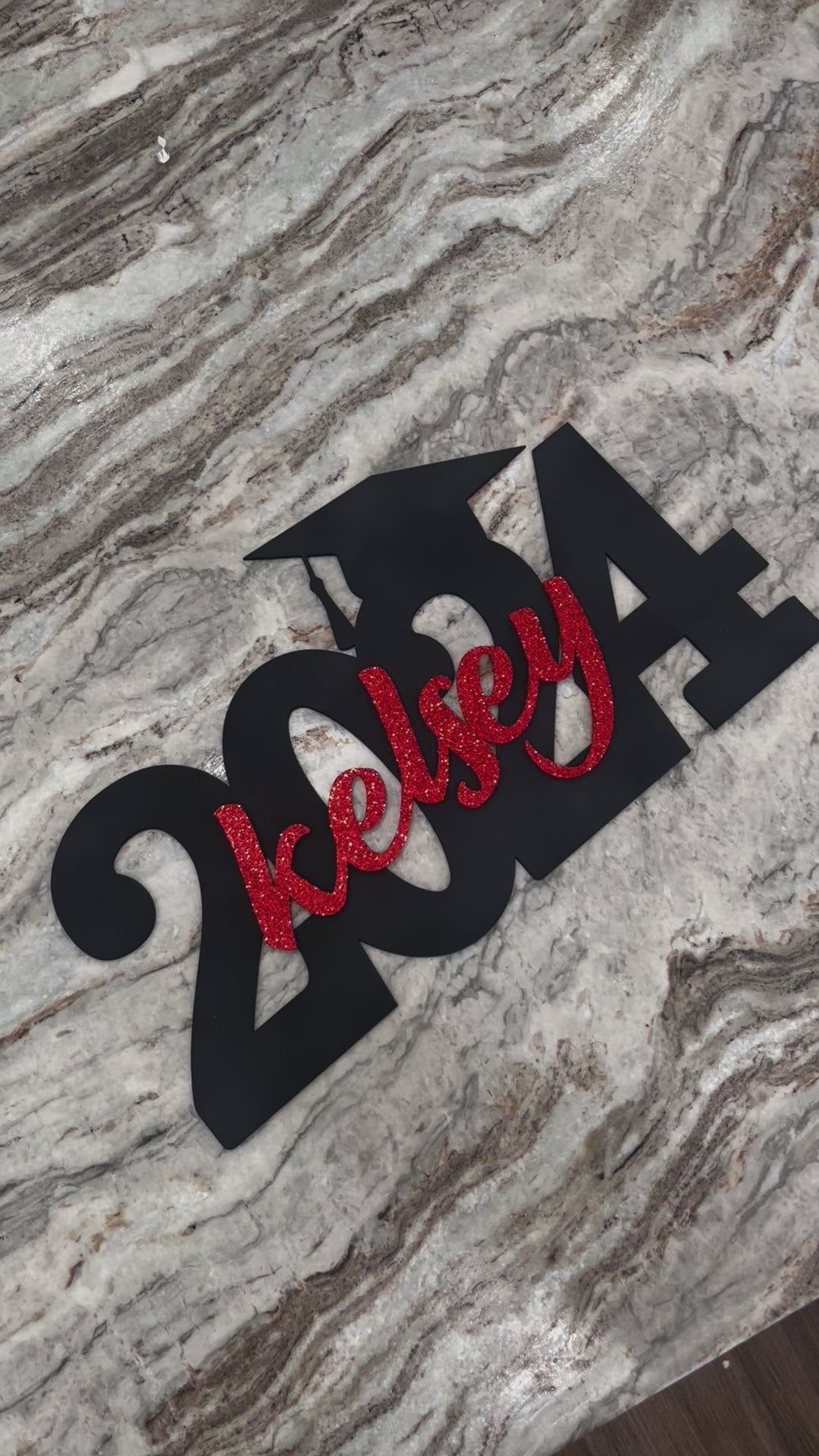 Personalized Graduation Sign for senior graduates to match school colors in black and red glitter