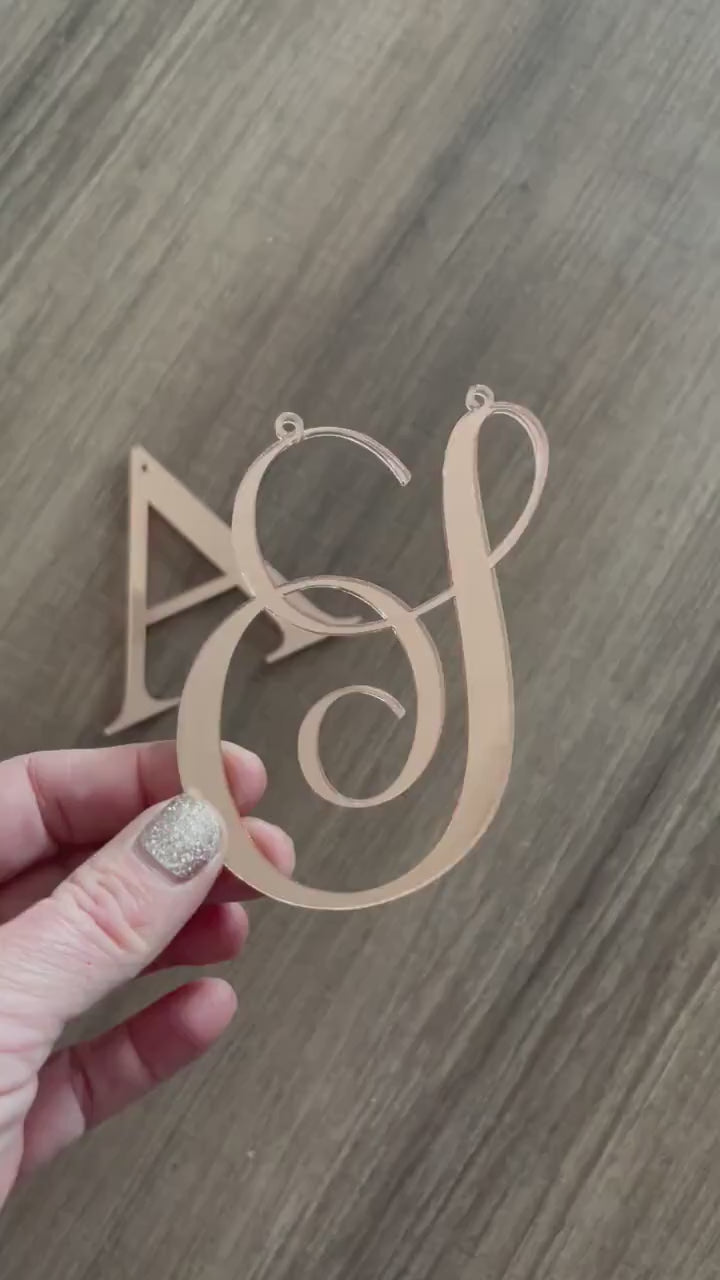 Initial Letter Christmas Stocking Ornament: Choose Serif or Cursive, Wood or Mirror Glitter Acrylic